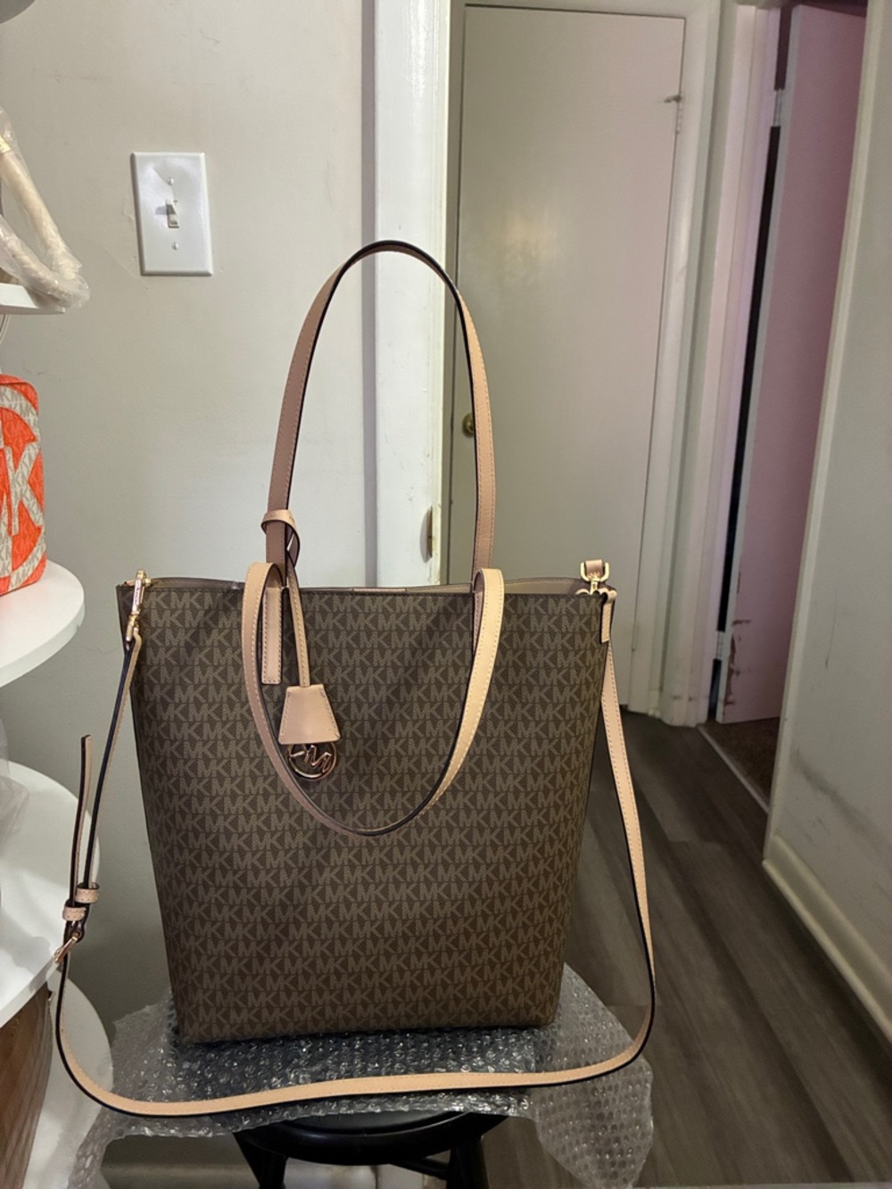 Michael Kors Brown Tote with Light Tan Trim